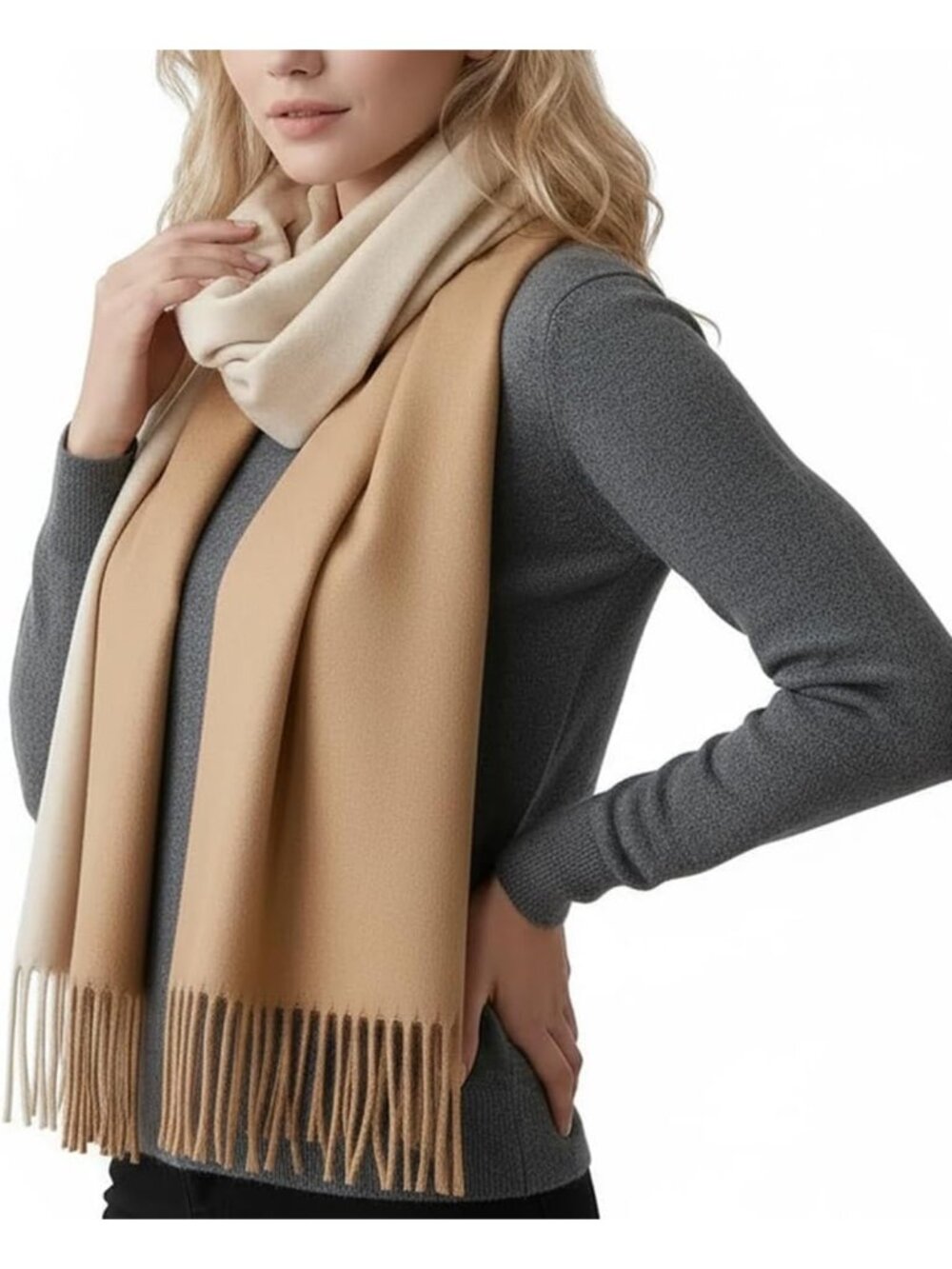 Cozy Oversized Wool Scarf for Women - Thick Double-Sided Wrap with Tassels, Gift